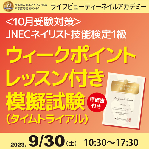 〈10月受験対策〉ネイリスト技能検定1級 ウィークポイントレッスン付き 模擬試験(タイムトライアル)