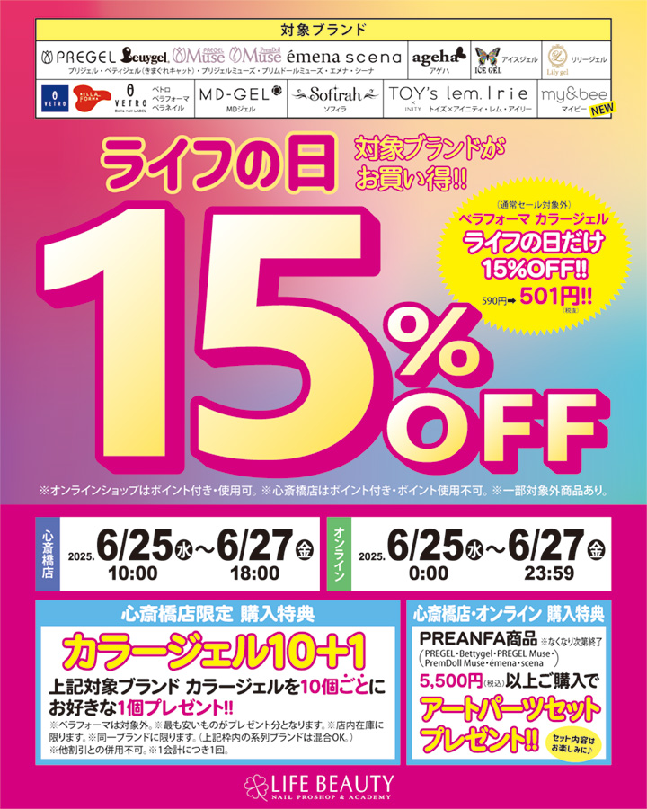 対象ブランドが１５％ＯＦＦになるライフの日