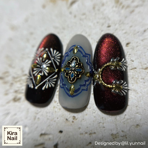 メキシカンランバスデザイン ゴールドブルー 3個